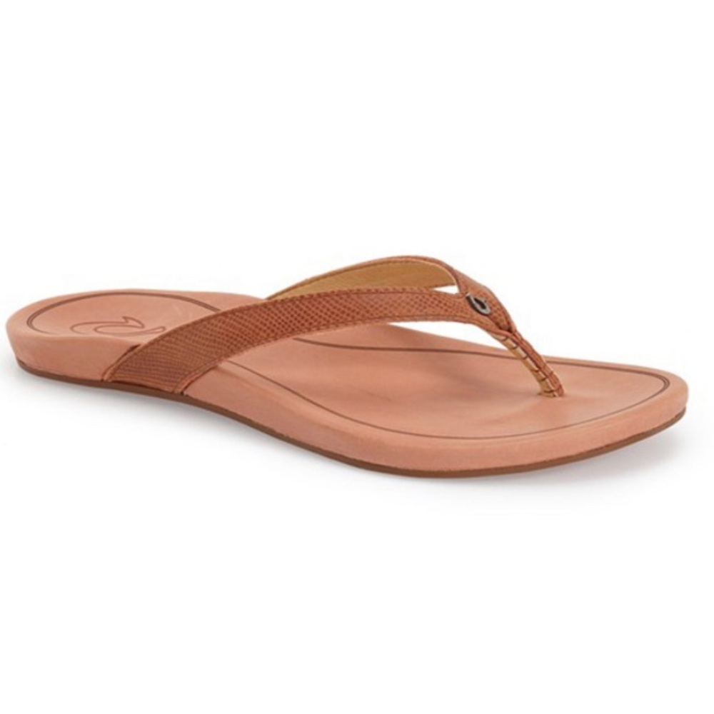 Olukai Women's Hi'ona Flip Flop Tan Leather Sandal